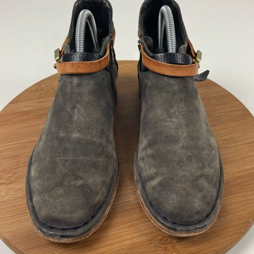 A.S.98 Black Suede Ankle Booties with Tan Strap